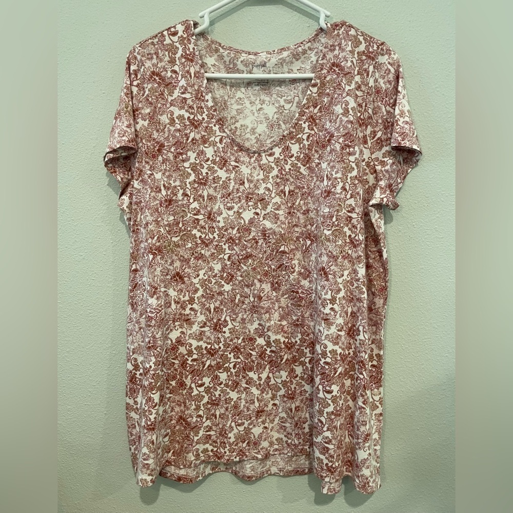 Purejill Floral V neck Pima Cotton Tee Shirt